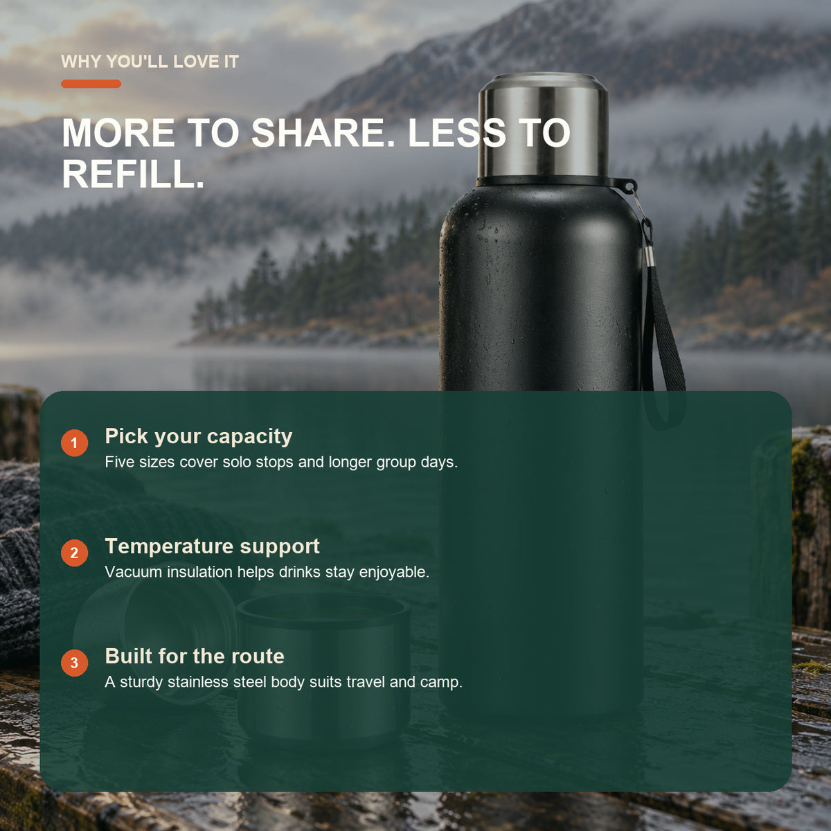 Large-capacity insulated travel flask benefits including practical advantages for travel and outdoor coffee