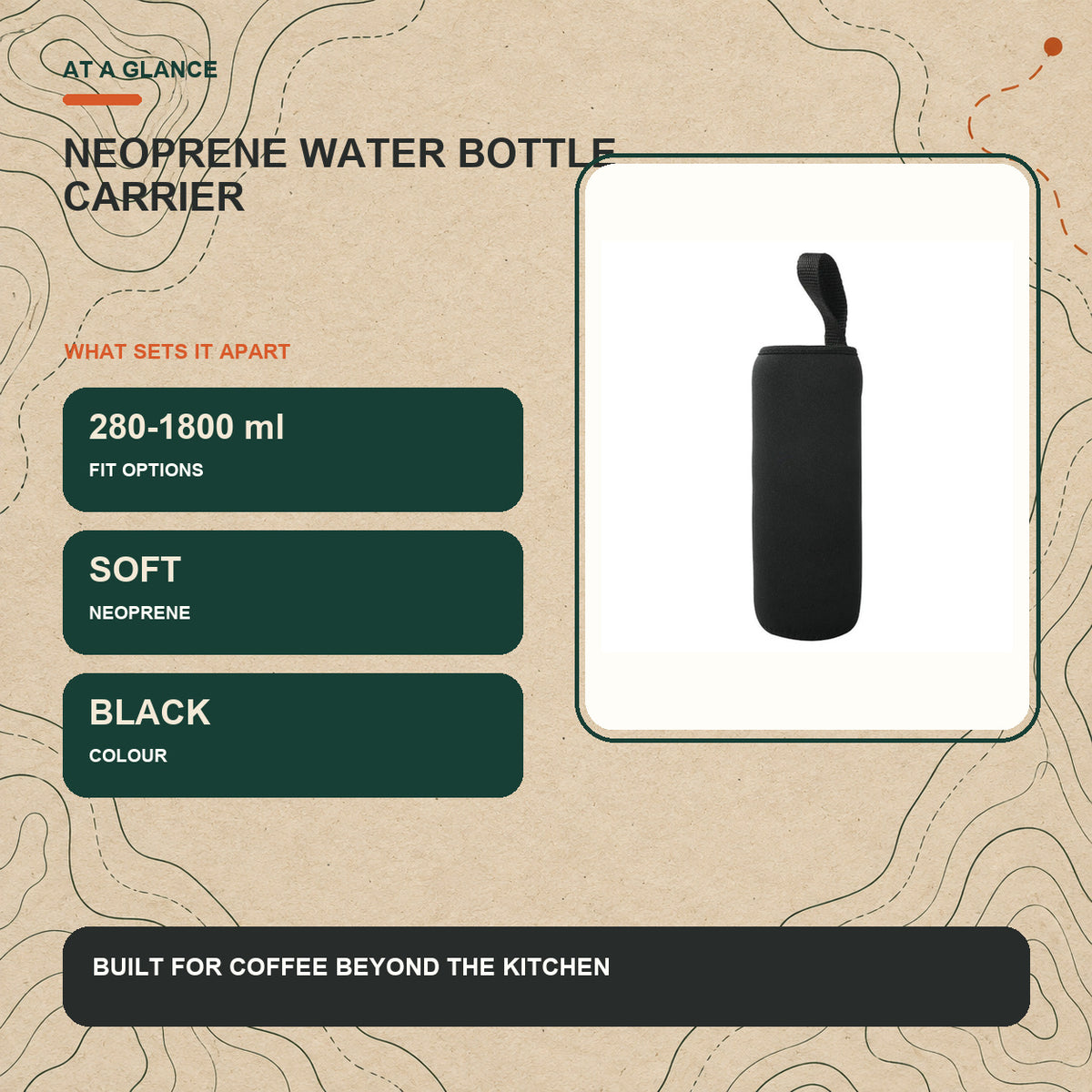 Neoprene water bottle carrier key features and product specifications at a glance