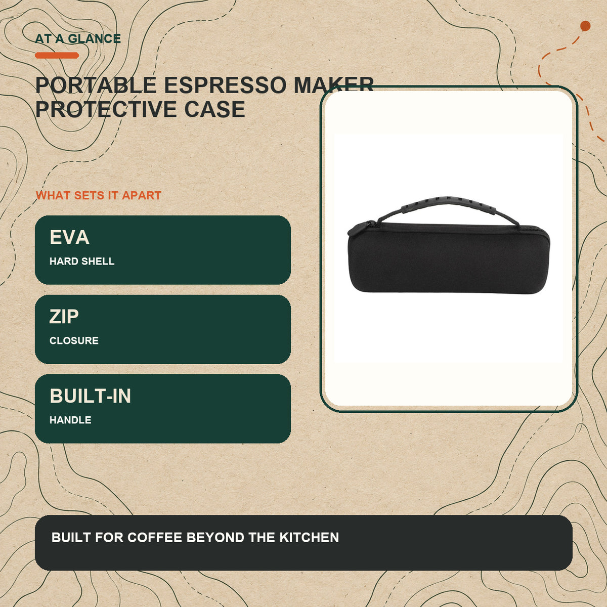 Portable espresso maker protective case key features and product specifications at a glance
