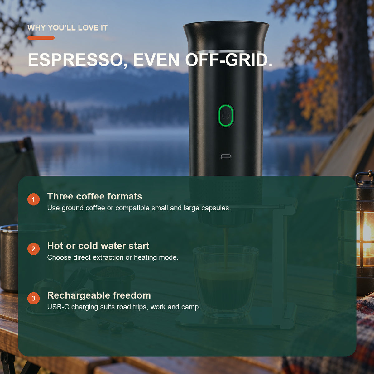 3-in-1 heated portable espresso maker benefits including practical advantages for travel and outdoor coffee