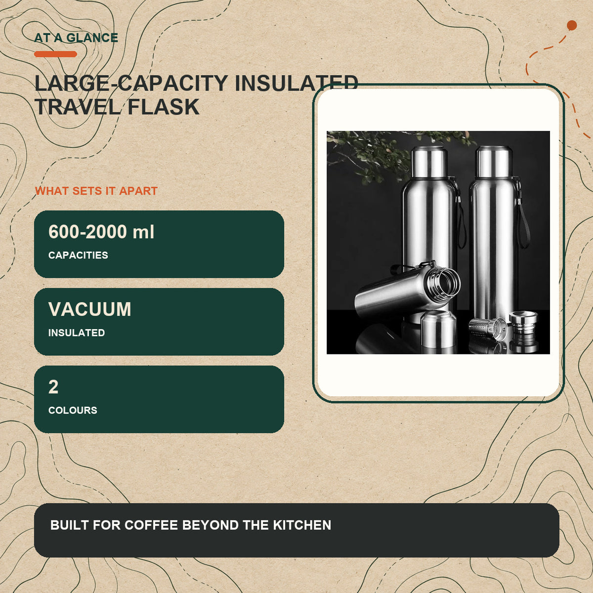 Large-capacity insulated travel flask key features and product specifications at a glance