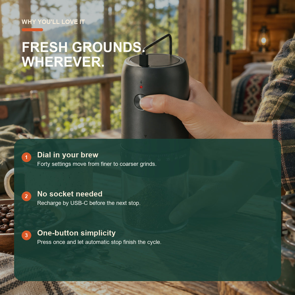 USB-C rechargeable coffee grinder benefits including practical advantages for travel and outdoor coffee
